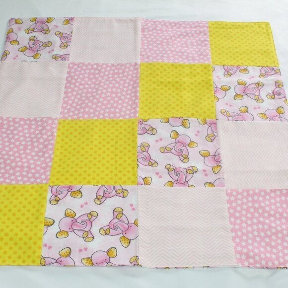 COPY - Homemade pink baby elephant zig zag strars yellow dots receiving blanket. - Picture 2 of 5